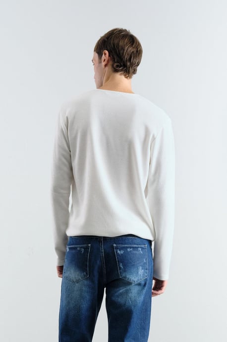 Slim Fit Knappkrage Långärmad T-shirt - Image 4