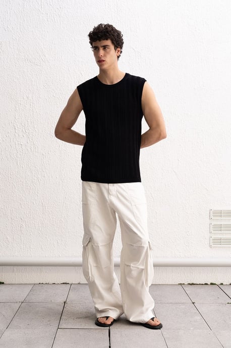 Ribbad ärmmös t-shirt - Image 1