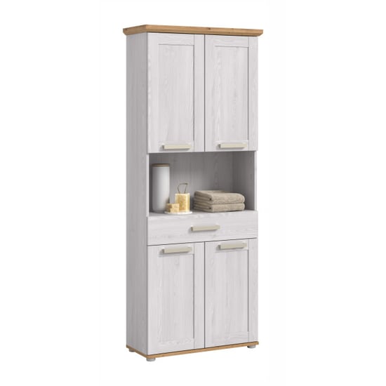 Furnilux Hoge kast breed moderne badkameropbergkast in eikenlook 74x187x34 cm - Image 1