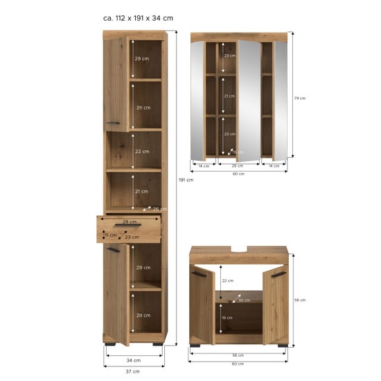 Furnilux Badcombinatie set 3-delige badkamer meubels moderne opbergoplossing - Image 2