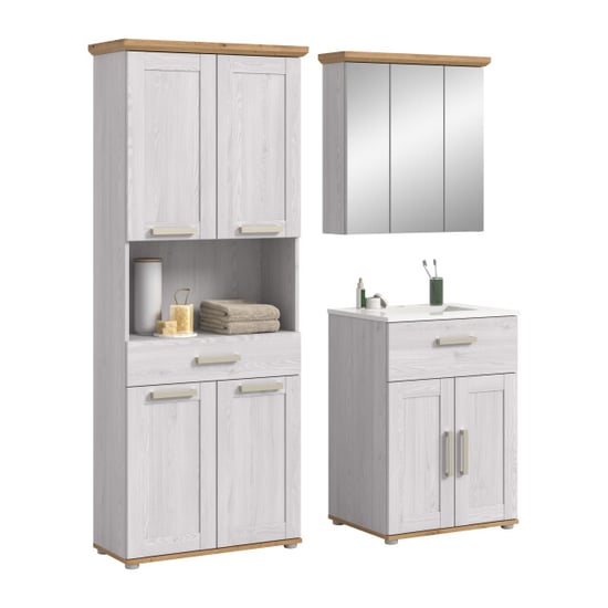 Furnilux Moderne badcombinatie met wastafel ruime opbergkast en spiegelkast fsc®-hout - Image 1