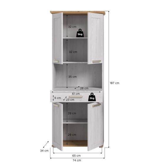Furnilux Hoge kast breed moderne badkameropbergkast in eikenlook 74x187x34 cm - Image 2
