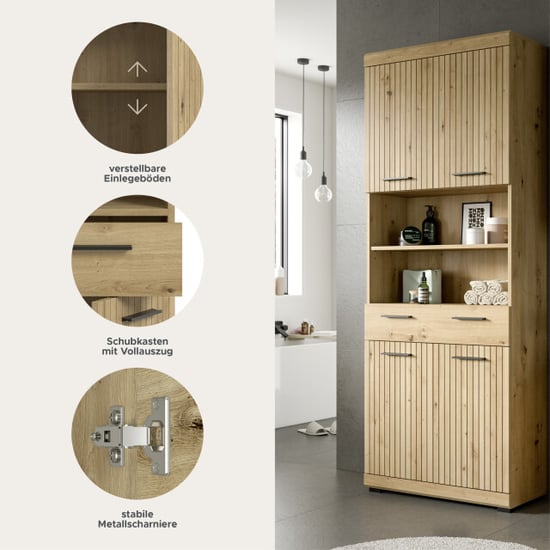 Furnilux Hoge kast breed ruime opbergkast met 4 deuren moderne artisan look - Image 4