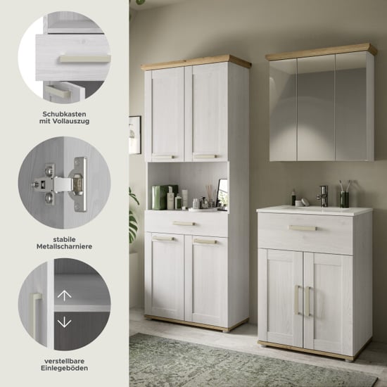 Furnilux Moderne badcombinatie met wastafel ruime opbergkast en spiegelkast fsc®-hout - Image 2