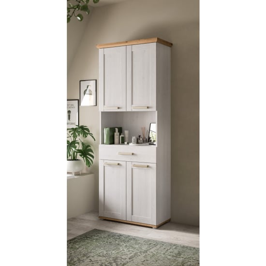 Furnilux Hoge kast breed moderne badkameropbergkast in eikenlook 74x187x34 cm - Image 3