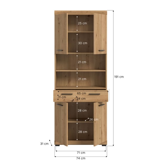 Furnilux Hoge kast breed ruime opbergkast met 4 deuren moderne artisan look - Image 5