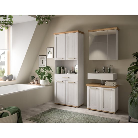 Furnilux Hoge kast breed moderne badkameropbergkast in eikenlook 74x187x34 cm - Image 4