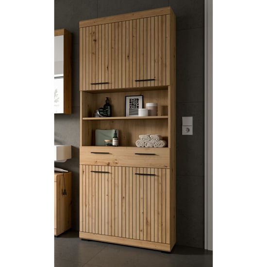 Furnilux Hoge kast breed ruime opbergkast met 4 deuren moderne artisan look - Image 6