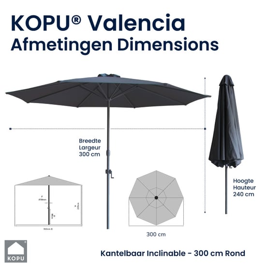Kopu ® valencia parasol rond 300 cm met beschermhoes antraciet - Image 4