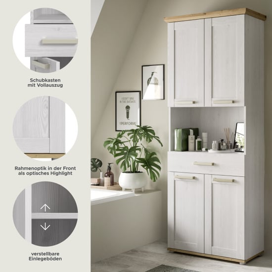Furnilux Hoge kast breed moderne badkameropbergkast in eikenlook 74x187x34 cm - Image 5