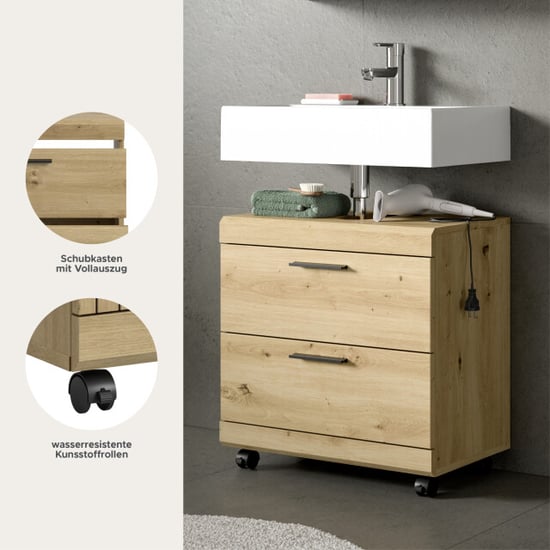 Furnilux Wastafelkast op wielen badkameropbergkast met 2 lades 60x56x34 cm - Image 6