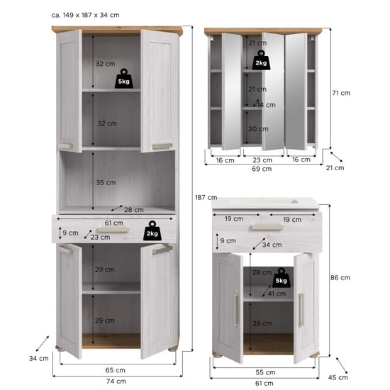 Furnilux Moderne badcombinatie met wastafel ruime opbergkast en spiegelkast fsc®-hout - Image 5