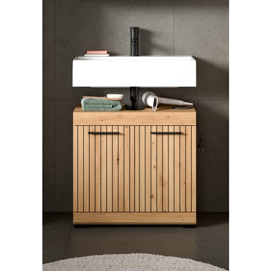 Furnilux Wastafelkast in artisan look badkamer opbergkast met 2 deuren 60 cm - Image 3