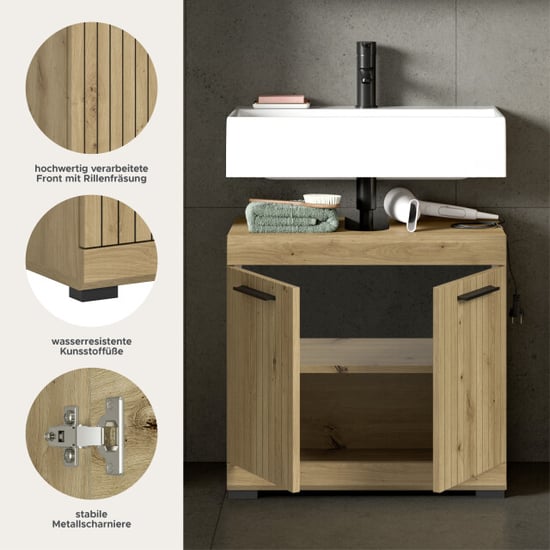 Furnilux Wastafelkast in artisan look badkamer opbergkast met 2 deuren 60 cm - Image 4
