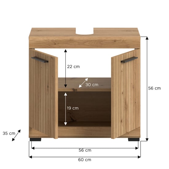 Furnilux Wastafelkast in artisan look badkamer opbergkast met 2 deuren 60 cm - Image 6