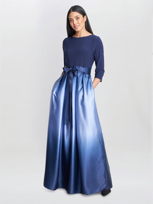 Ingrid V Neck Back Ombre Satin Maxi Dress - Image 1