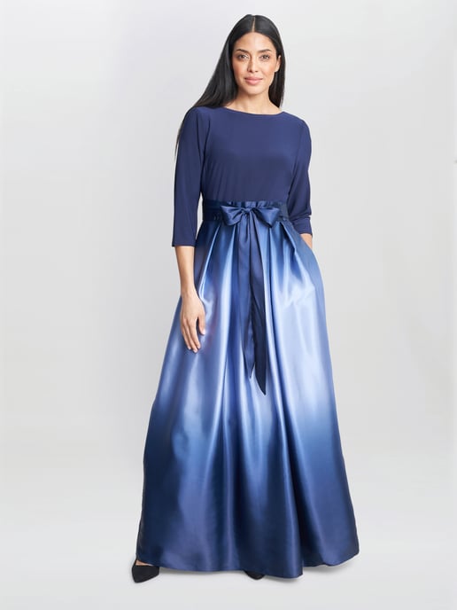 Ingrid V Neck Back Ombre Satin Maxi Dress - Image 3