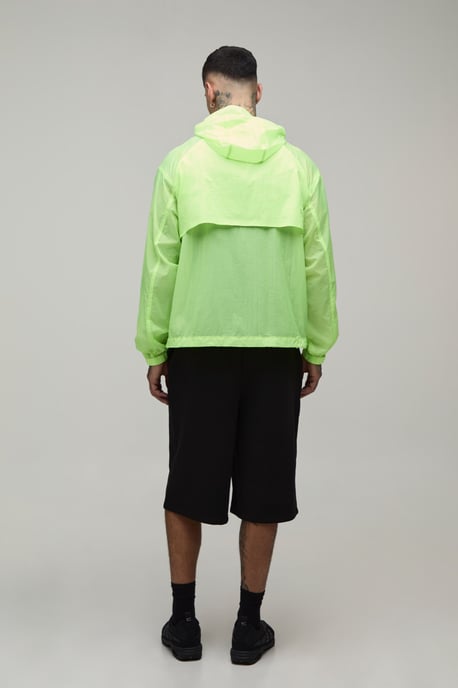 Tall Oversized Boxy Glow In The Dark Hooded Toggle Cagoule - Image 3