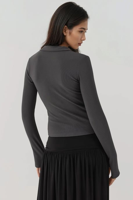 Fitted långärmad poloactive topp med blixtlås - Image 3