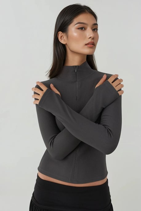 Fitted långärmad poloactive topp med blixtlås - Image 4