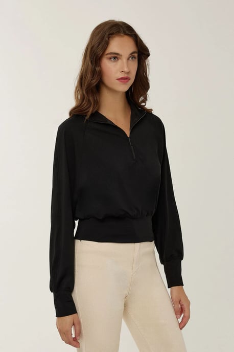 Relaxed Fit Zipper Collar Active Top - Image 3