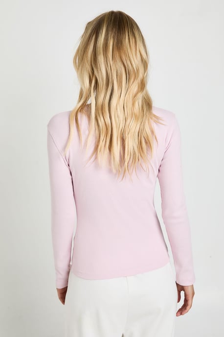 Petite Rib Button Through Long Sleeve Top - Image 2