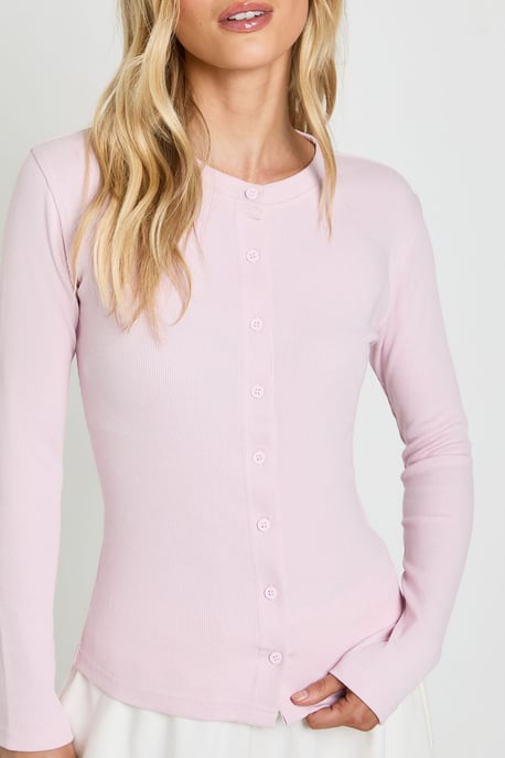 Petite Rib Button Through Long Sleeve Top - Image 4