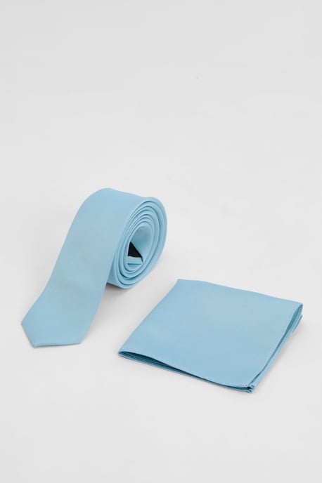 Aqua Plain Tie and Pocket Square Set - Image 1