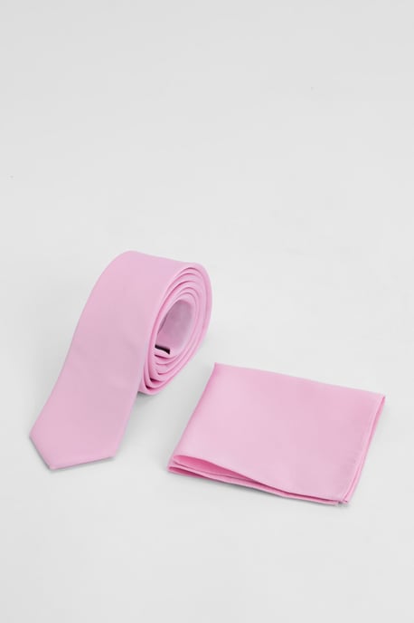 Bright Pink Plain Tie and Pocket Square - Image 1