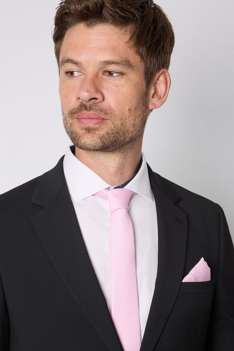 Bright Pink Plain Tie and Pocket Square - Image 2