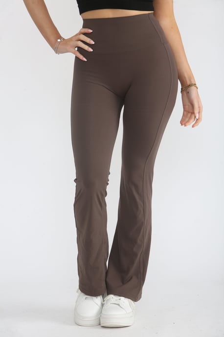 Brown High Waisted Wide Band Flared Activewear Leggings-Mina - Image 3