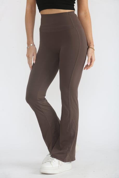 Brown High Waisted Wide Band Flared Activewear Leggings-Mina - Image 4
