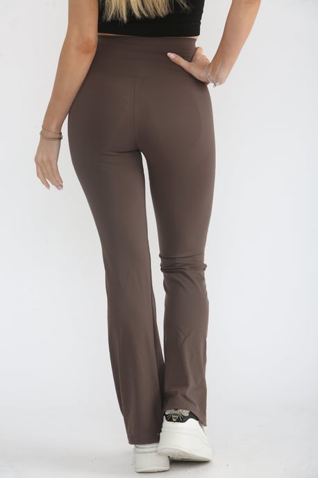 Brown High Waisted Wide Band Flared Activewear Leggings-Mina - Image 6