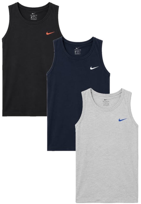 3 Pack Nike Men's Embroidered Swoosh Vest Tank Top in Black / Grey / Navy Blue - Image 1