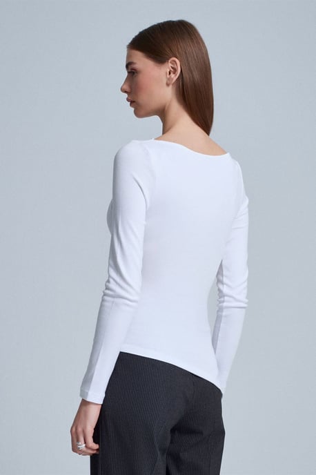 Slim-fit båturringad blus med lång ärm - Image 3