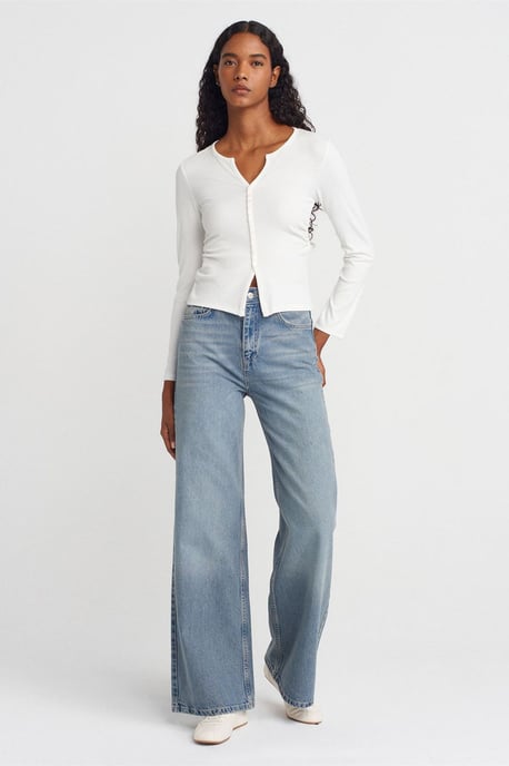 Slim Fit Geribbelde Knopenblouse - Image 4