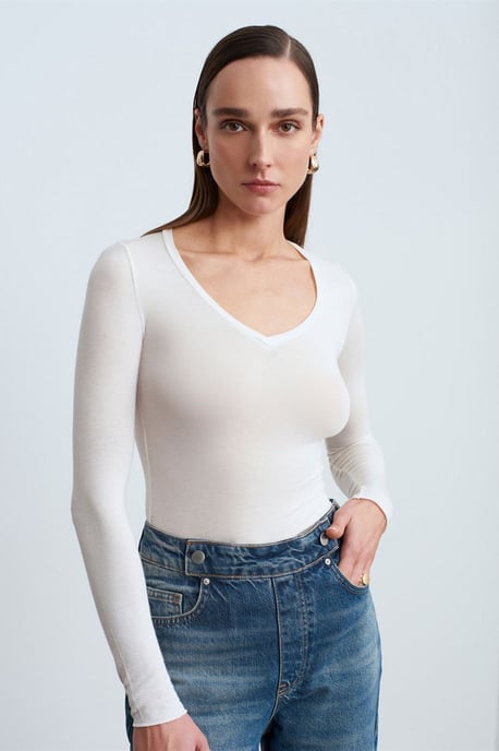 Slim Fit V-hals Lange Mouw Top - Image 1