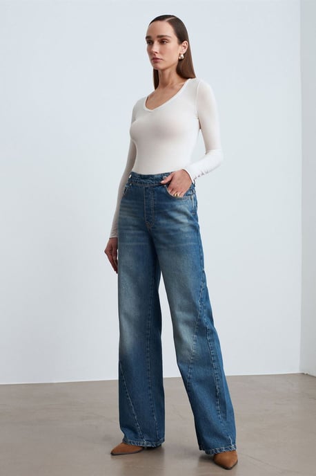 Slim Fit V-hals Lange Mouw Top - Image 3