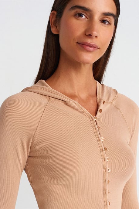 Geribbelde Katoenmix Cropped Hooded Blouse - Image 4