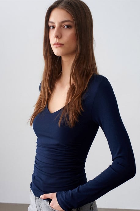Slim Fit V-hals Gebreide Blouse - Image 3