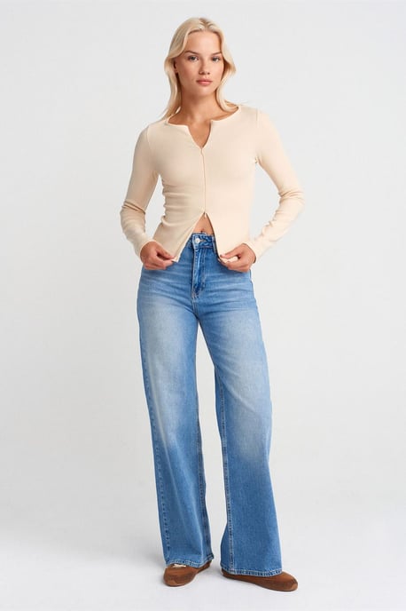 Slim Fit Bomullsmix Dragkedja Blus - Image 4