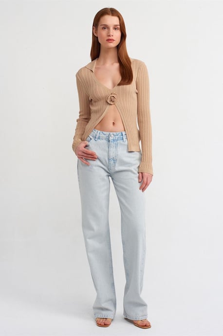 Slim-fit ribbad stickad polotröja - Image 3