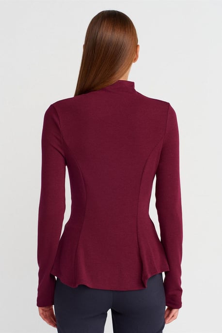 Fitted Half-Turtleneck Peplum Blouse - Image 2