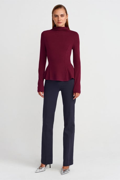 Fitted Half-Turtleneck Peplum Blouse - Image 4