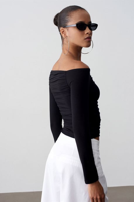Off-Shoulder Slim Fit Gebreide Blouse - Image 2