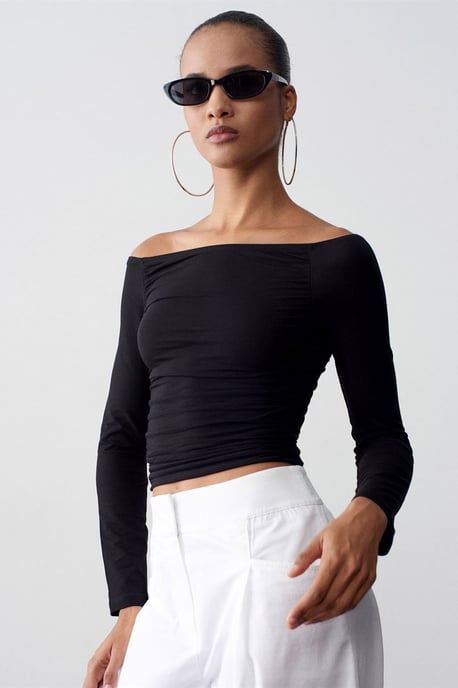 Off-Shoulder Slim Fit Gebreide Blouse - Image 3