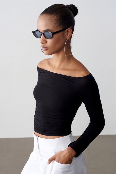 Off-Shoulder Slim Fit Gebreide Blouse - Image 4