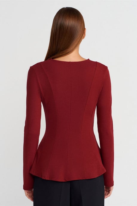 Getailleerde Textuurgebreide Peplum Blouse - Image 2