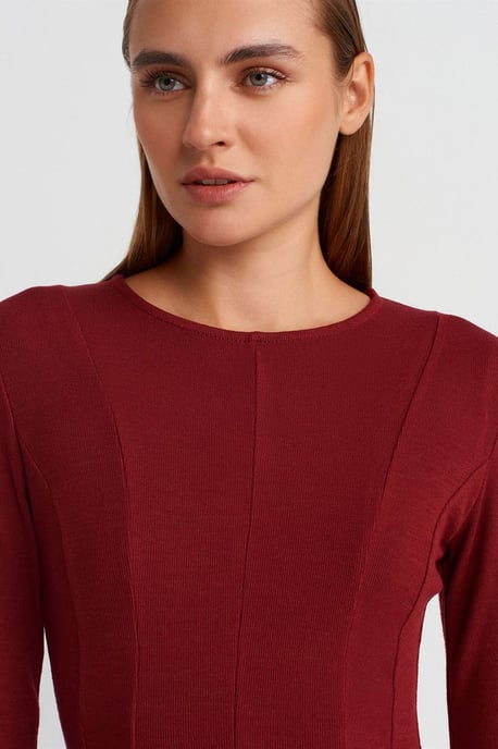 Getailleerde Textuurgebreide Peplum Blouse - Image 3