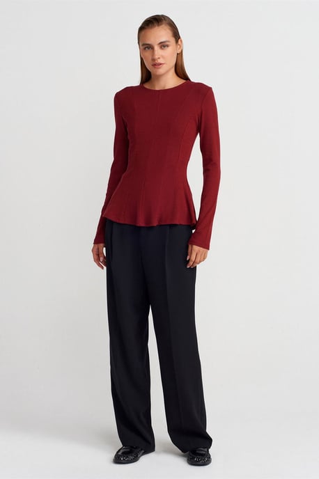 Getailleerde Textuurgebreide Peplum Blouse - Image 4